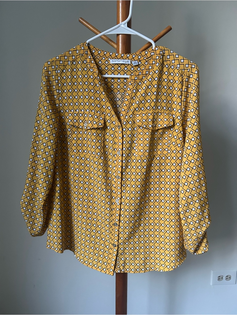Notations Yellow Diamond-Print Button-Front Shirt